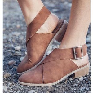 Tan Ankle Wrap Buckle Bootie